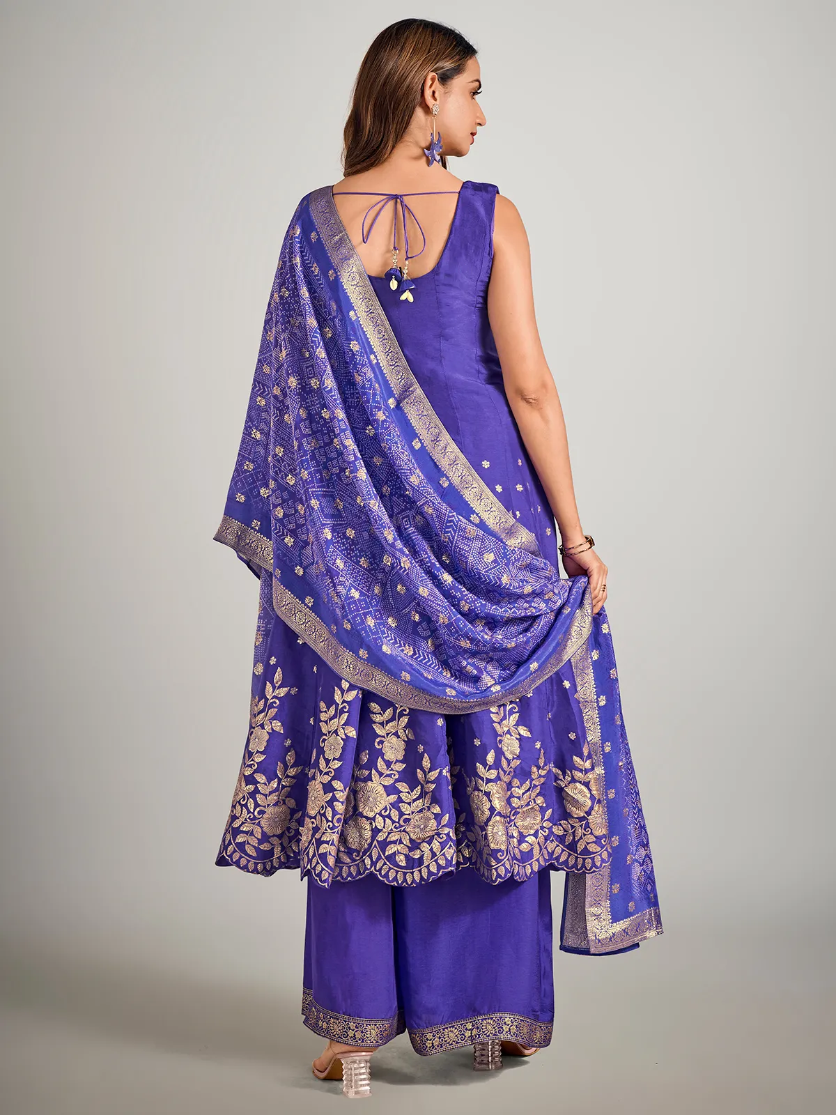 Pastel blue silk pakistani palazzo suit