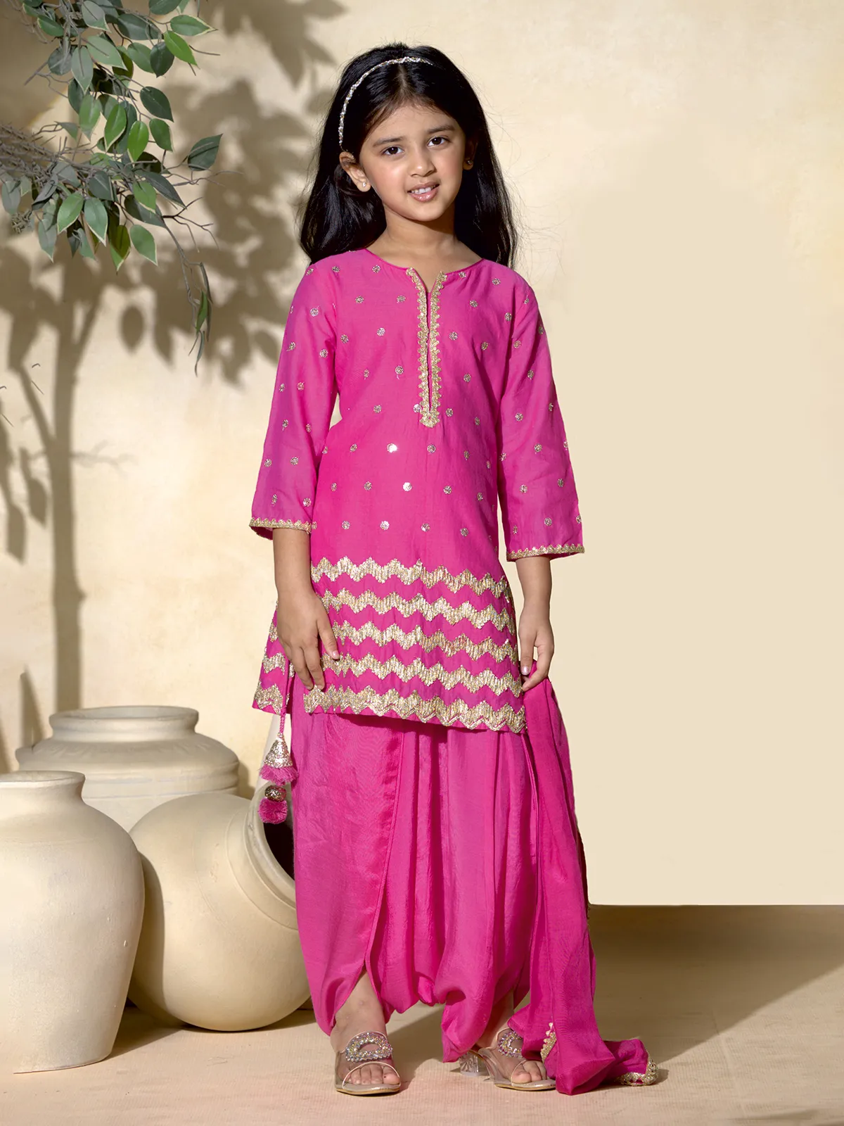 Pink punjabi salwar suit with sweetheart neck