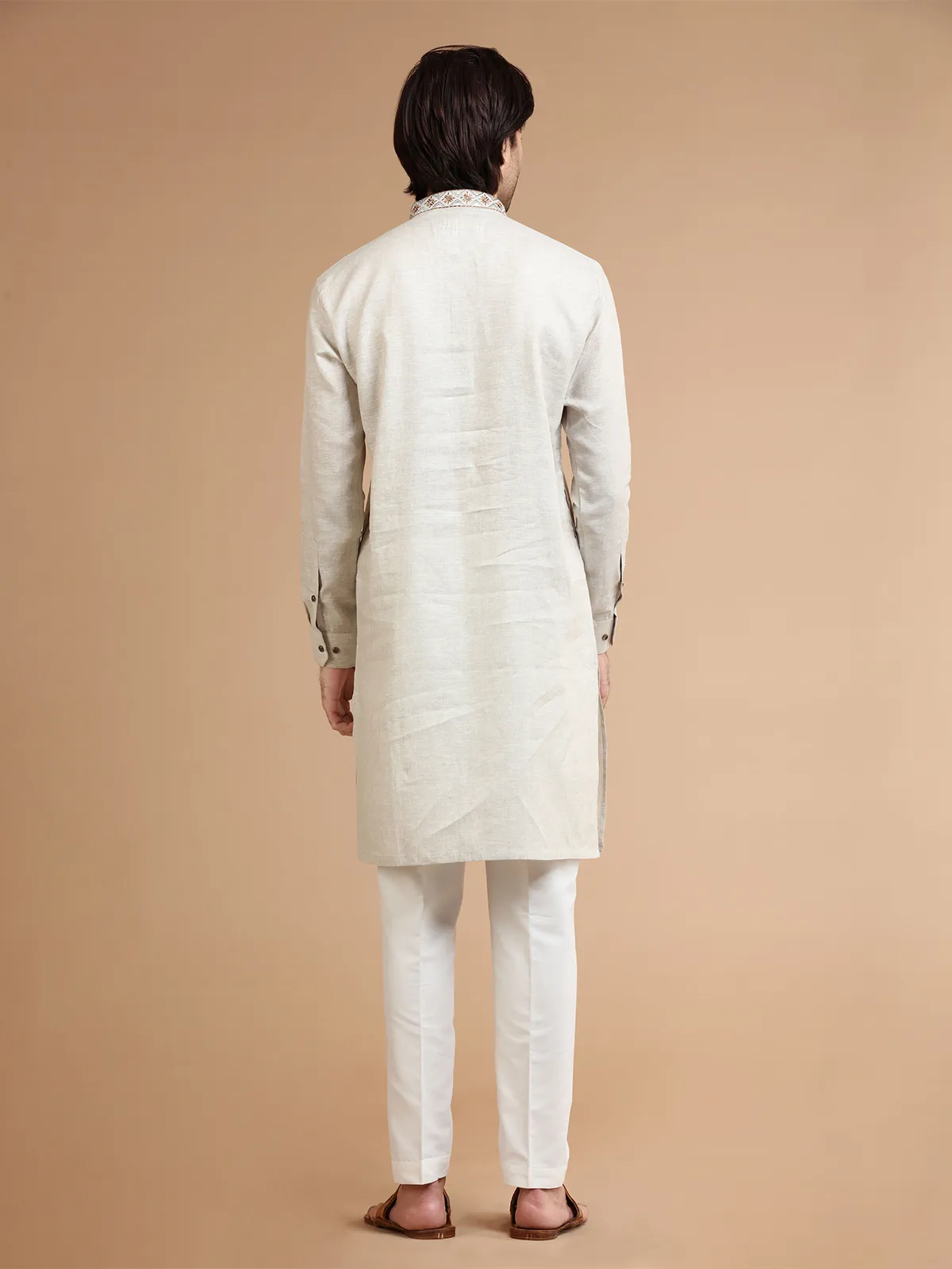 Plain linen beige  Men Kurta pajama