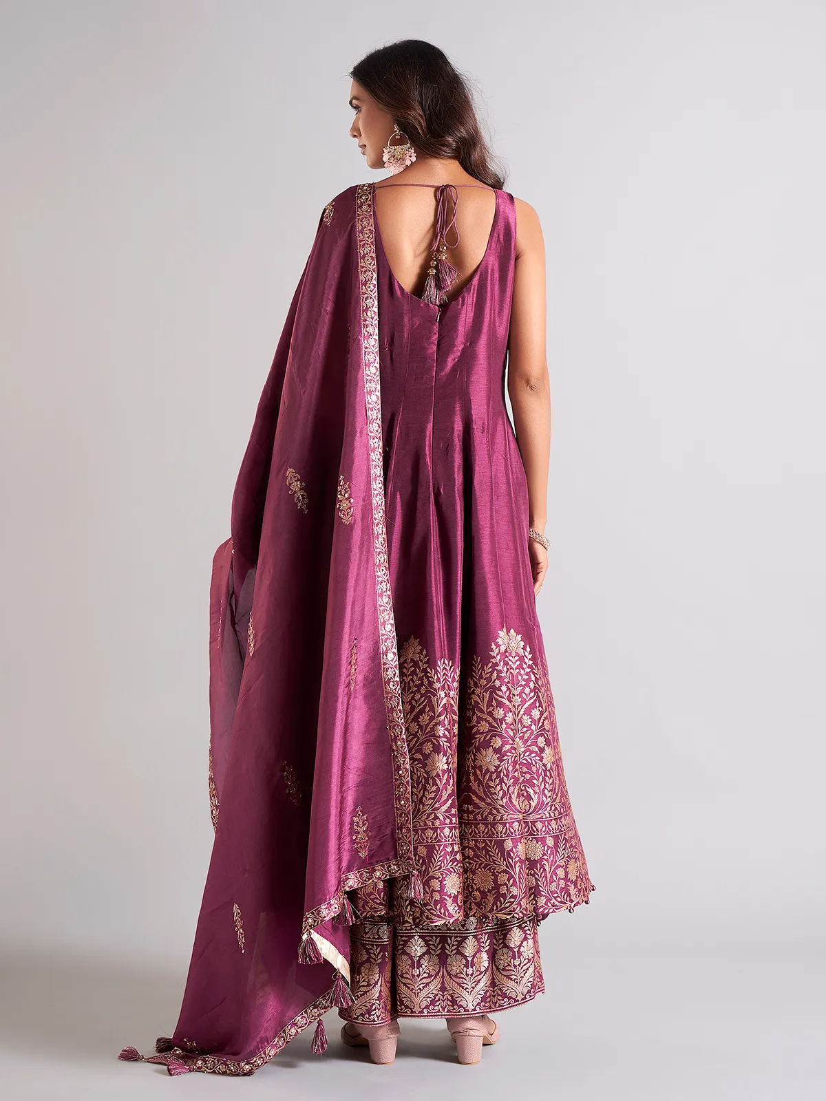 Purple palazzo salwar suit in raw silk