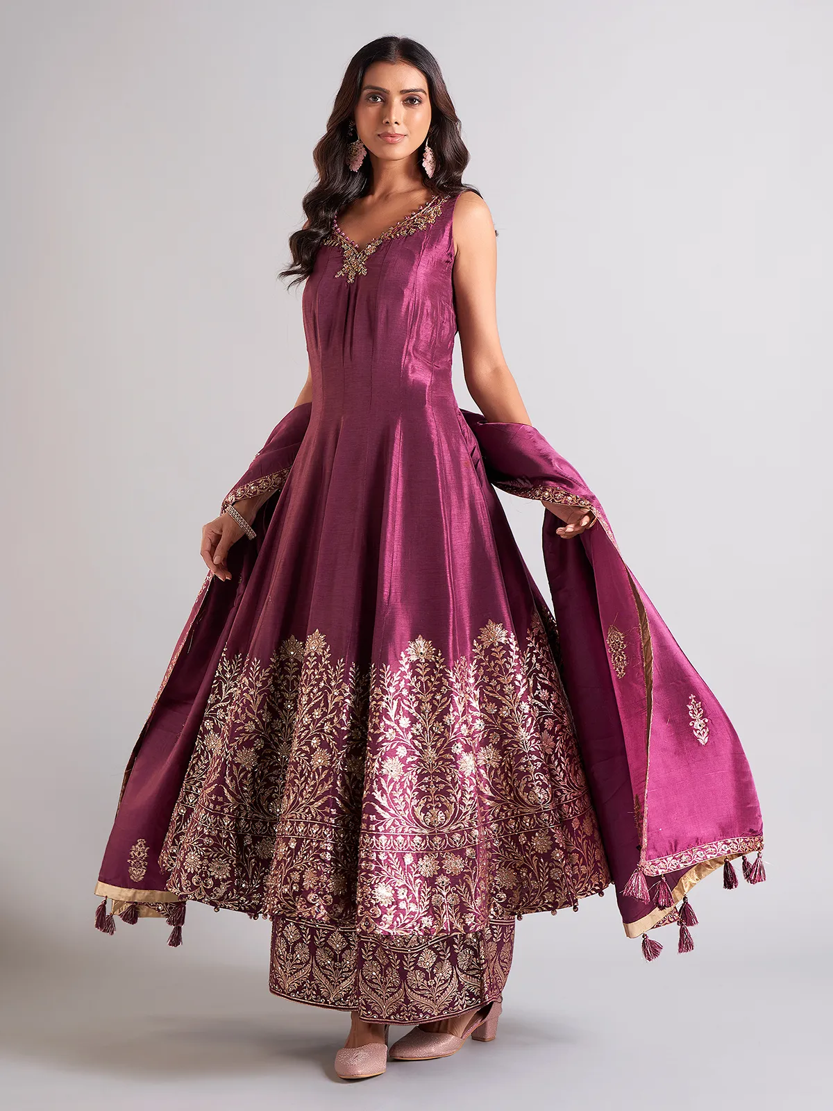 Purple palazzo salwar suit in raw silk
