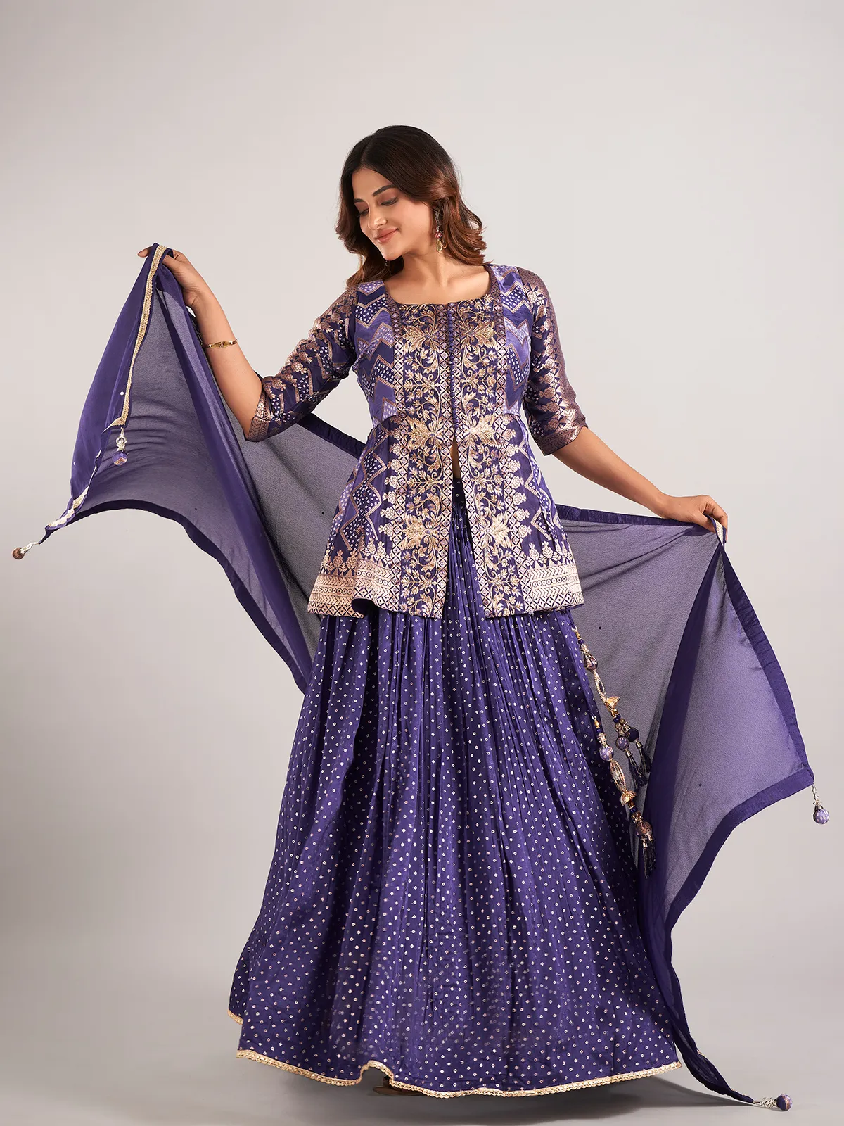Purple wedding wear lehenga choli in silk