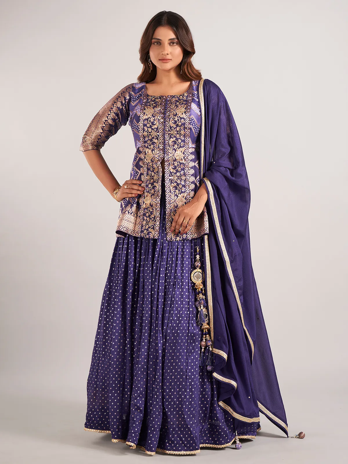 Purple wedding wear lehenga choli in silk