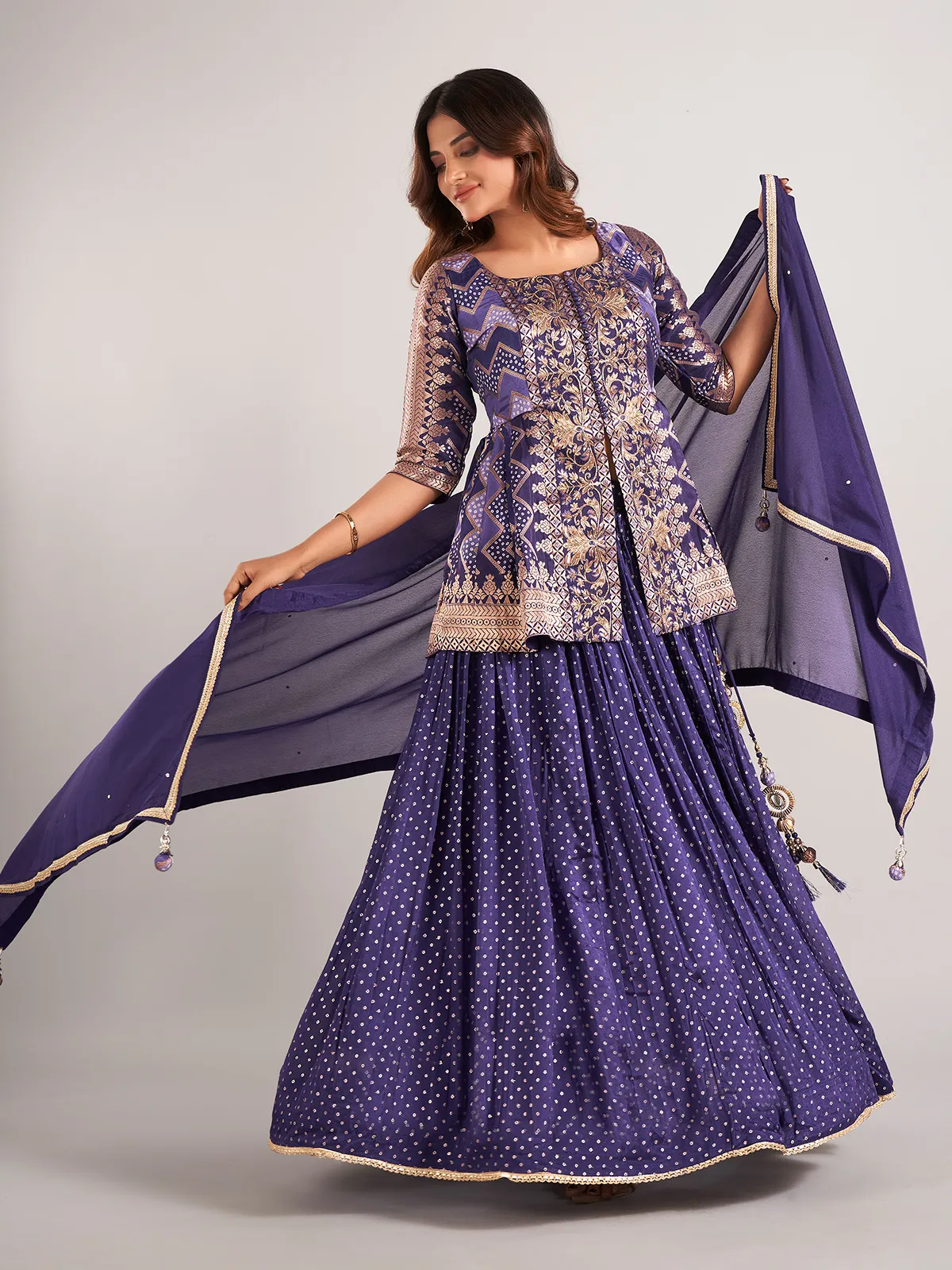 Purple wedding wear lehenga choli in silk