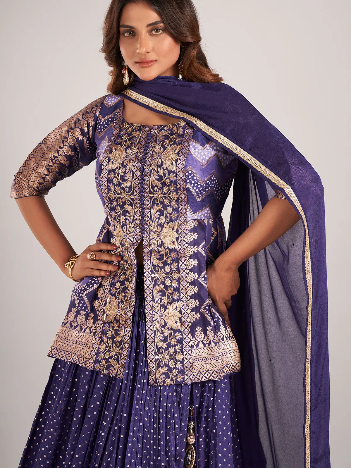 Purple wedding wear lehenga choli in silk