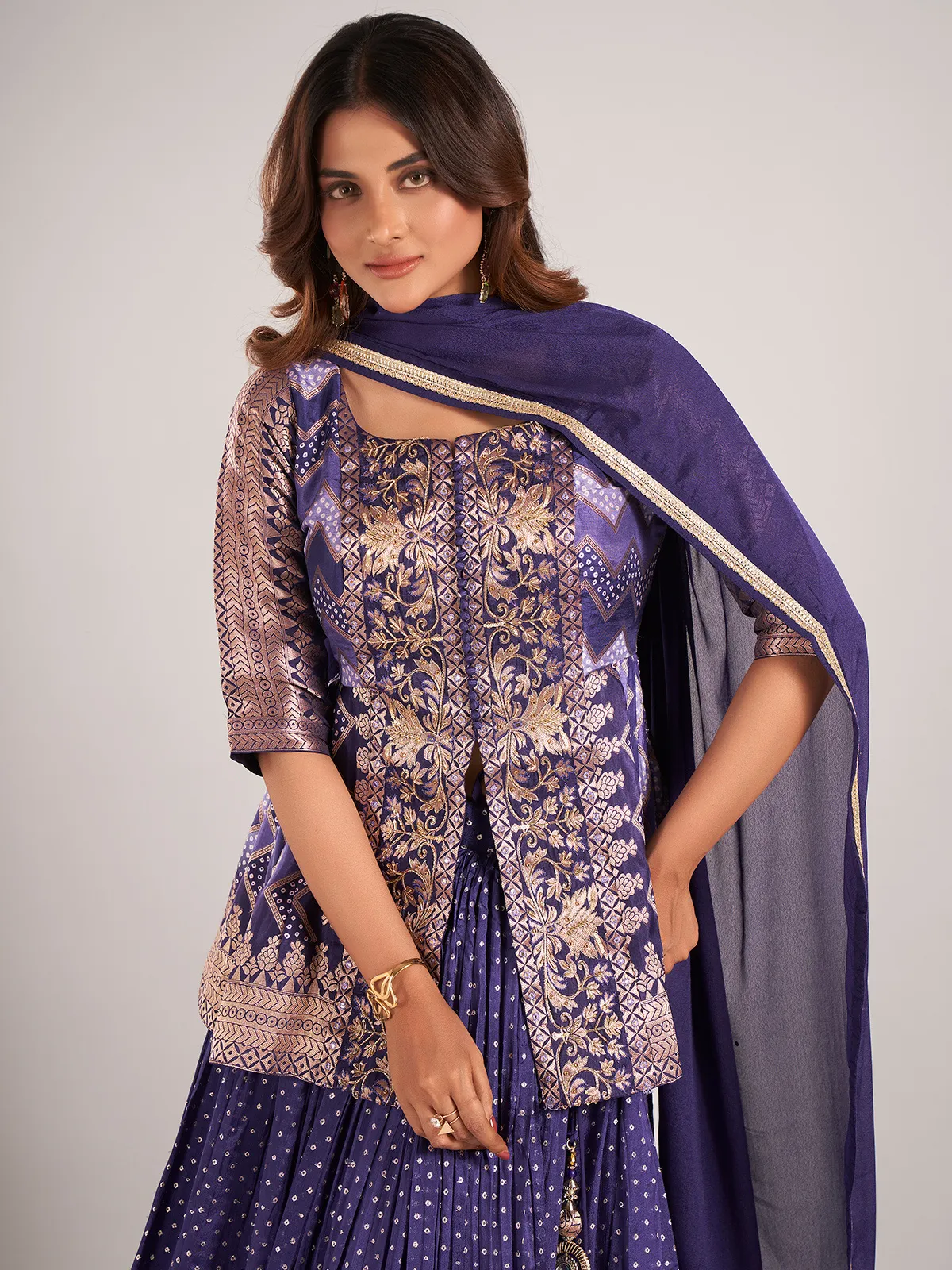 Purple wedding wear lehenga choli in silk