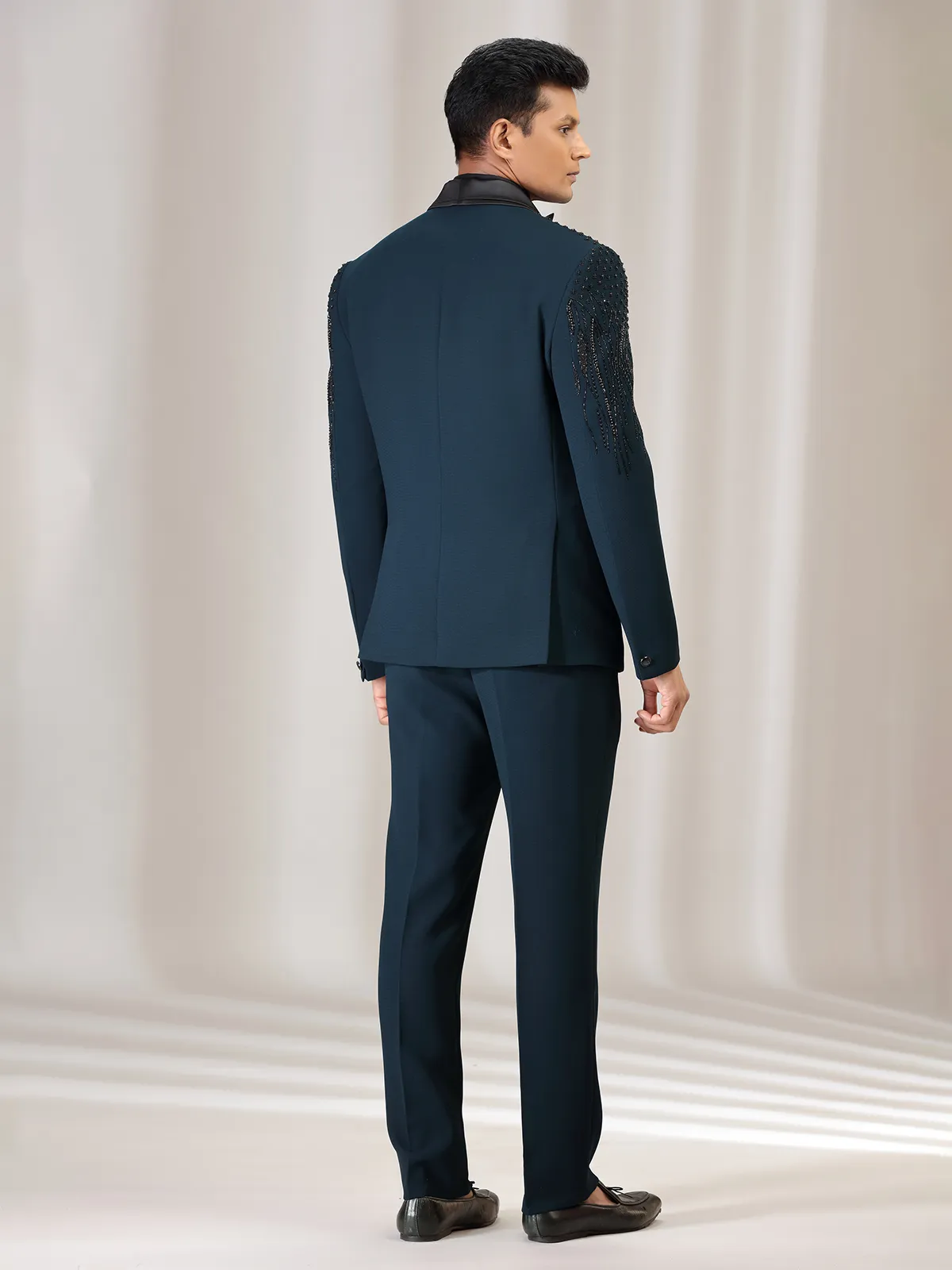 Rama green terry rayon coat suit with reception wear