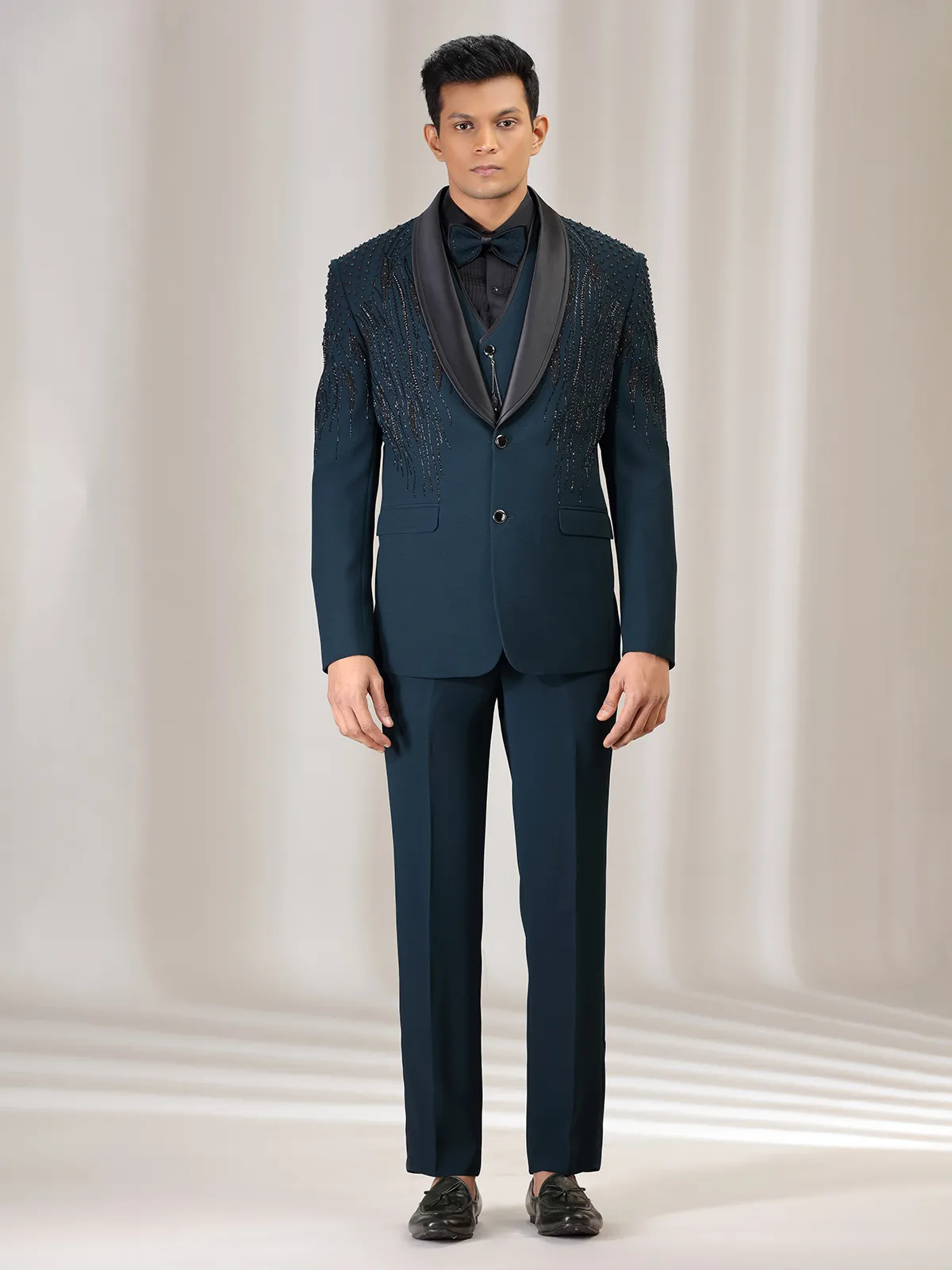 Rama green terry rayon coat suit with reception wear