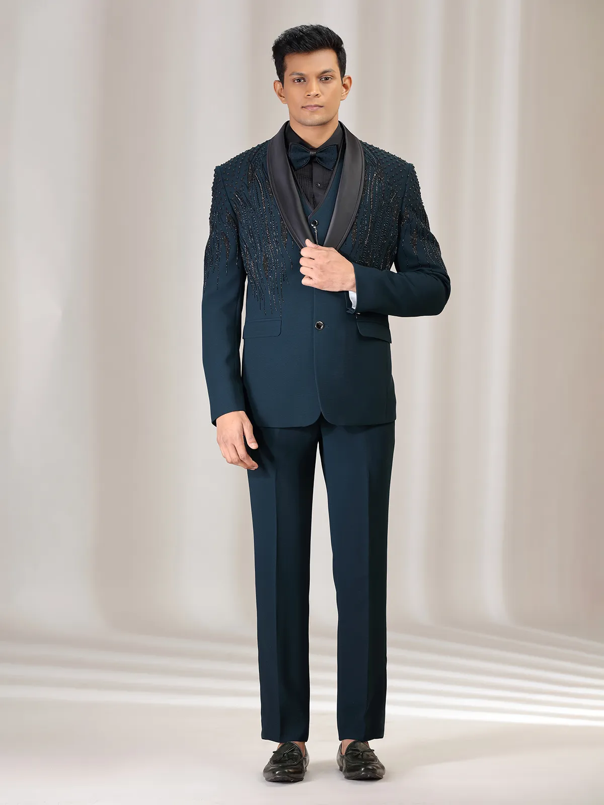 Rama green terry rayon coat suit with reception wear