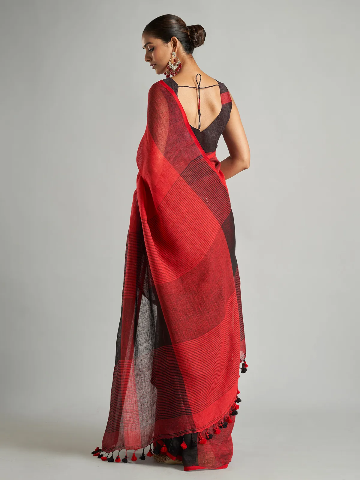 Red and black stripe saree