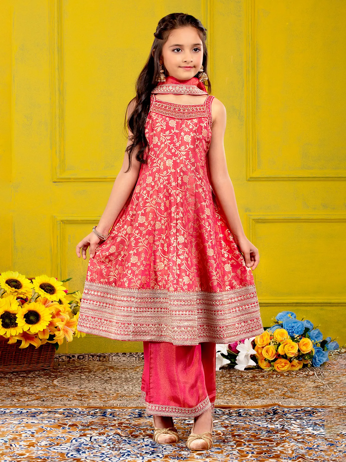 Royal red pakistani style silk palazzo suit