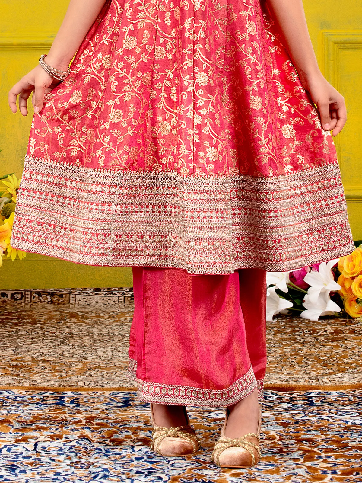 Royal red pakistani style silk palazzo suit