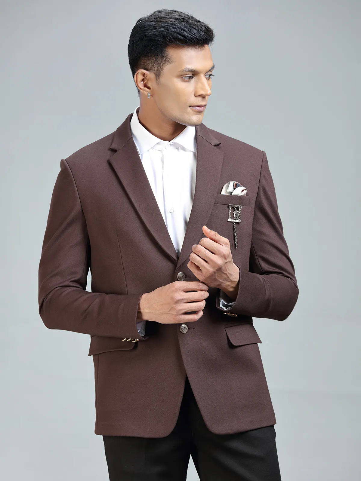 Sophisticated brown terry rayon blazer for men