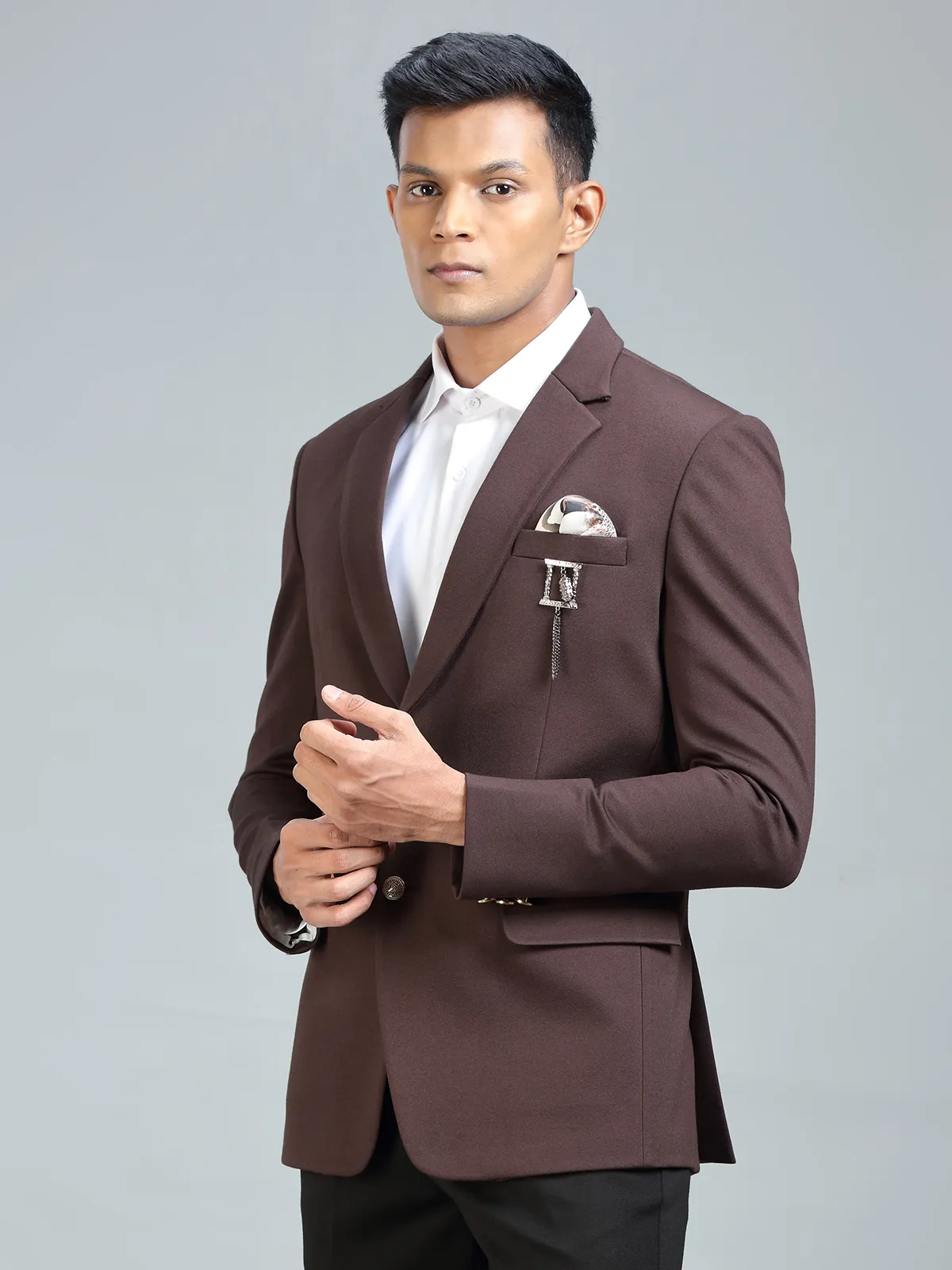 Sophisticated brown terry rayon blazer for men