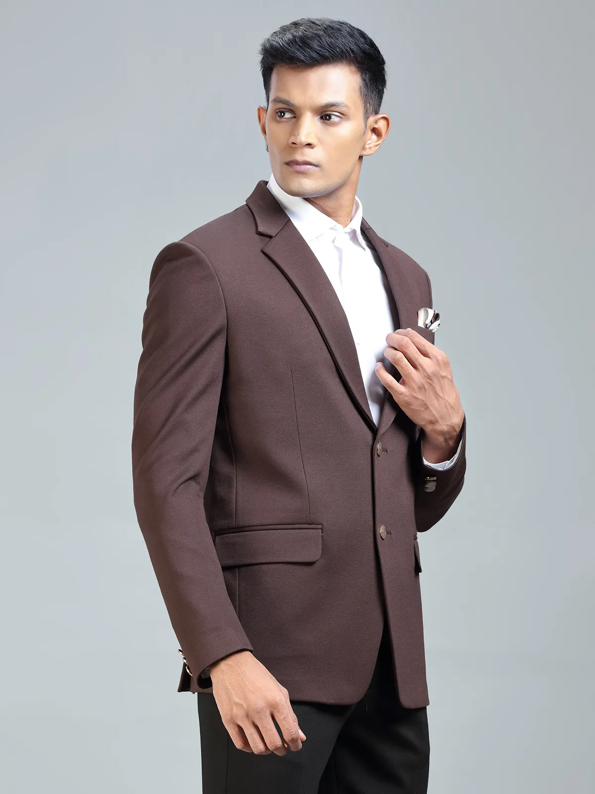 Sophisticated brown terry rayon blazer for men