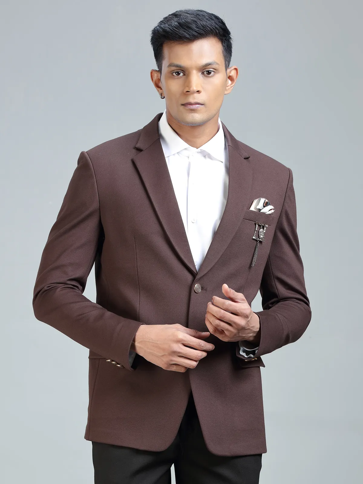 Sophisticated brown terry rayon blazer for men