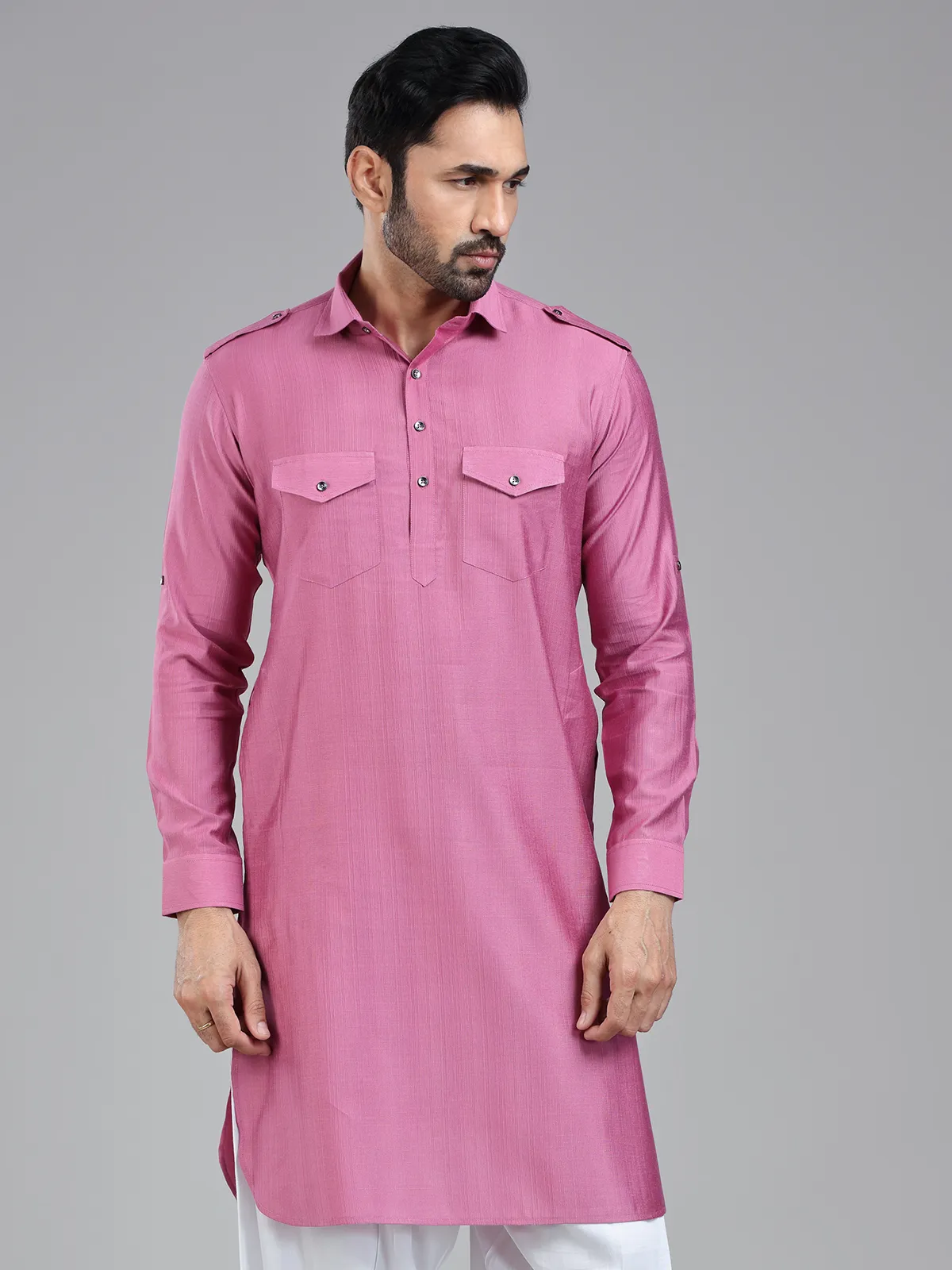 Striking elegant dark pink pathani kurta for men