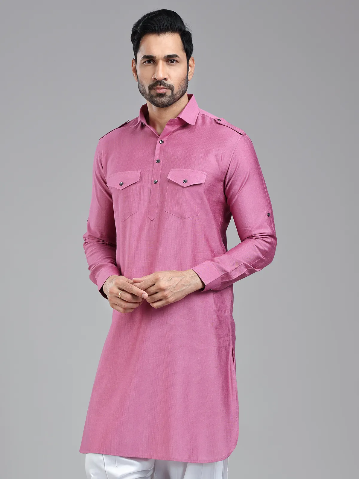 Striking elegant dark pink pathani kurta for men