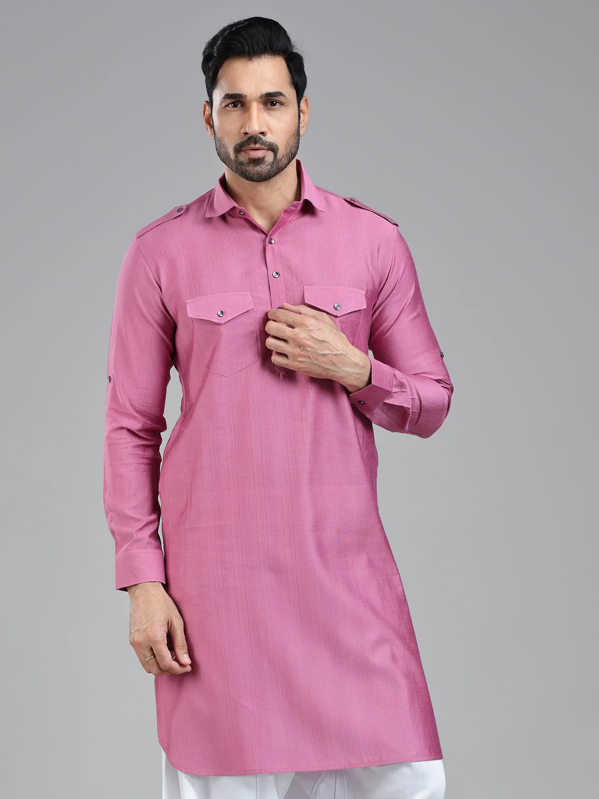 Striking elegant dark pink pathani kurta for men