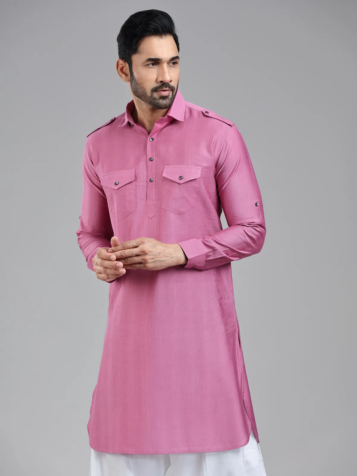 Striking elegant dark pink pathani kurta for men