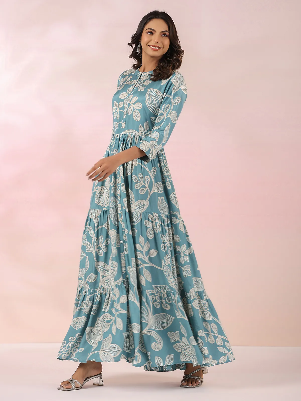 Stunning light blue printed cotton kurti