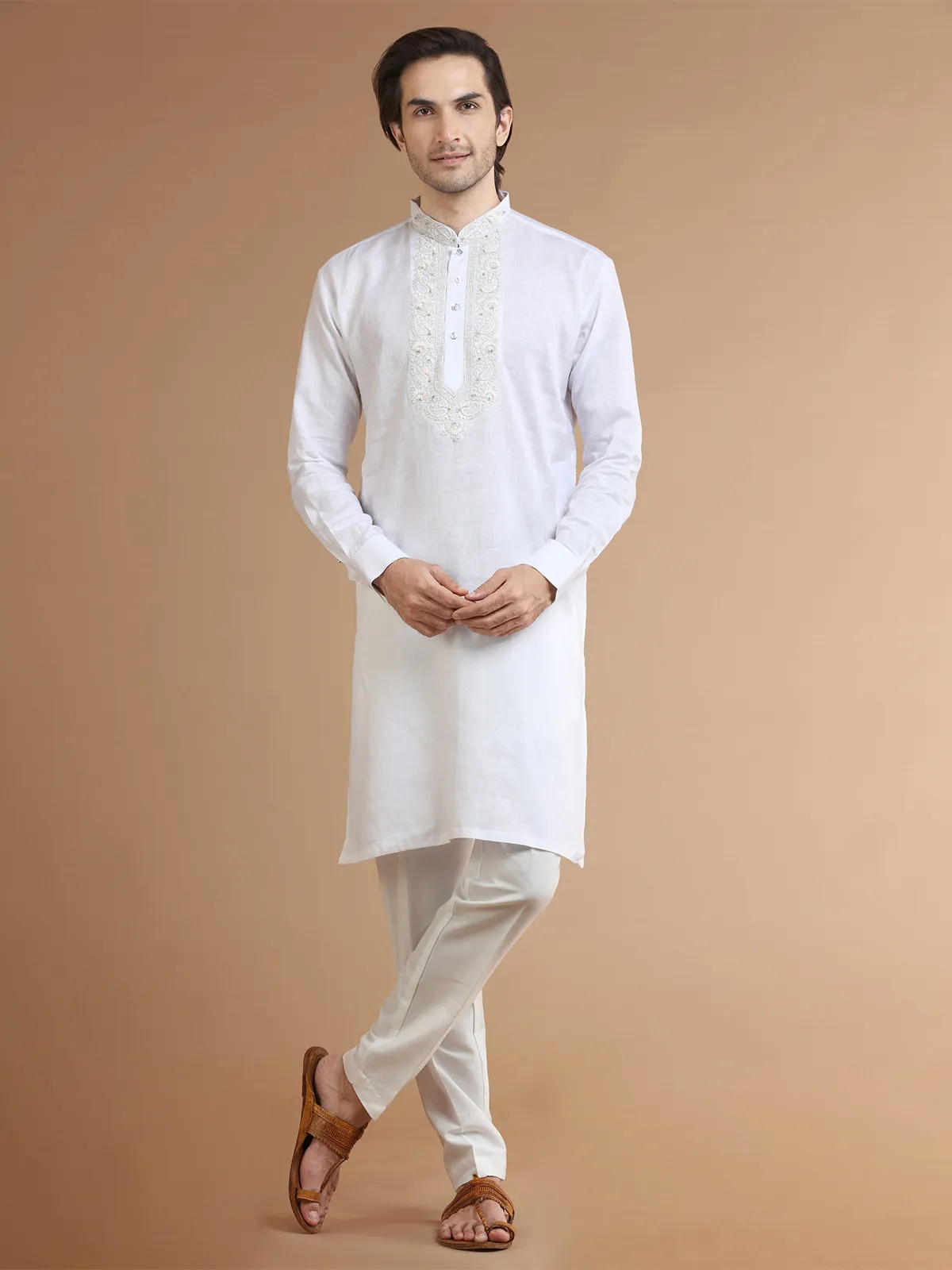 Stunning white linen  Men Kurta pajama