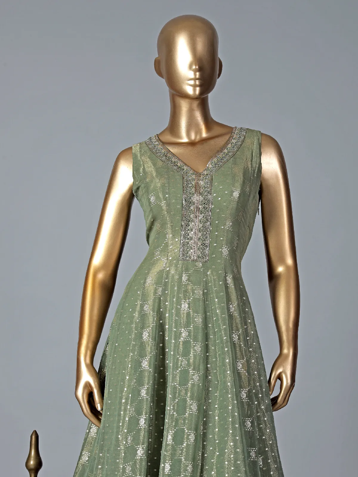 Stylish sage green silk anarkali suit