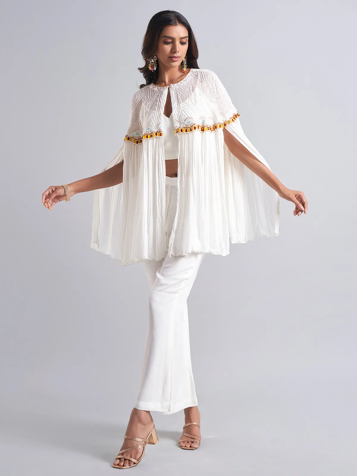 Stylish white palazzo salwar suit in georgette