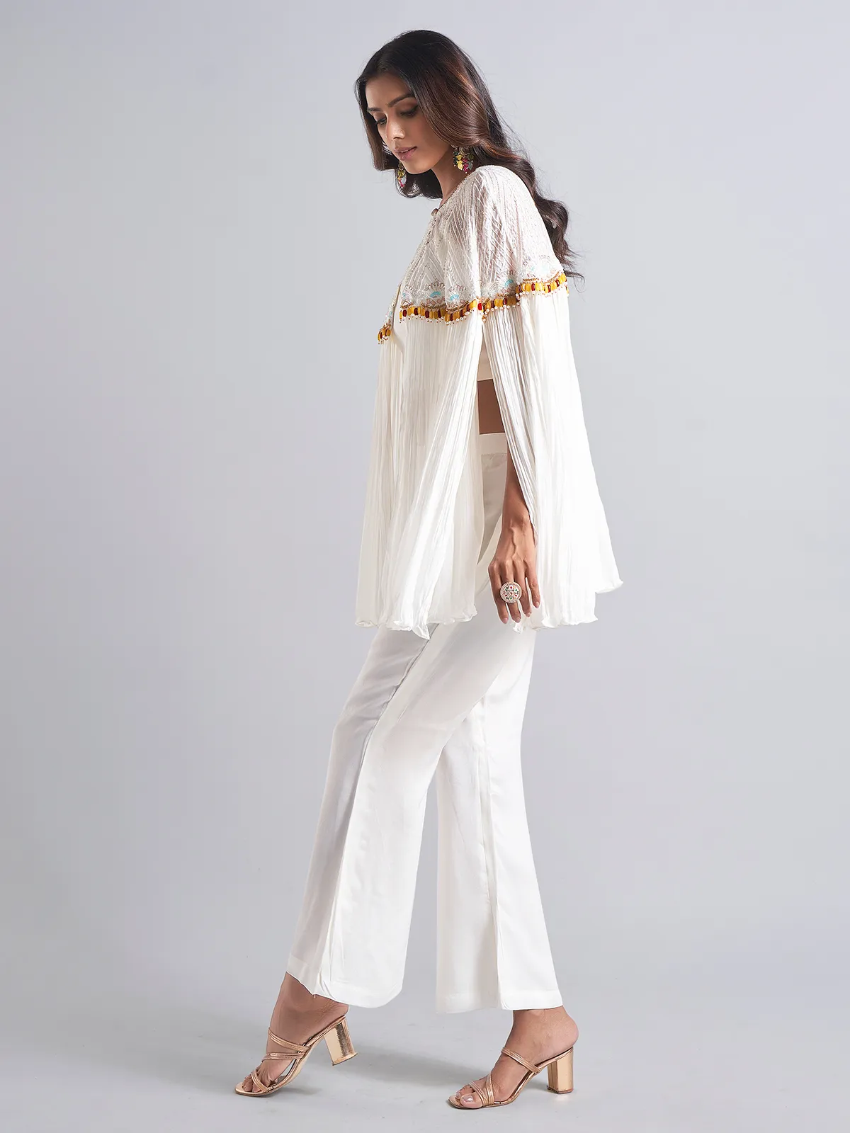 Stylish white palazzo salwar suit in georgette