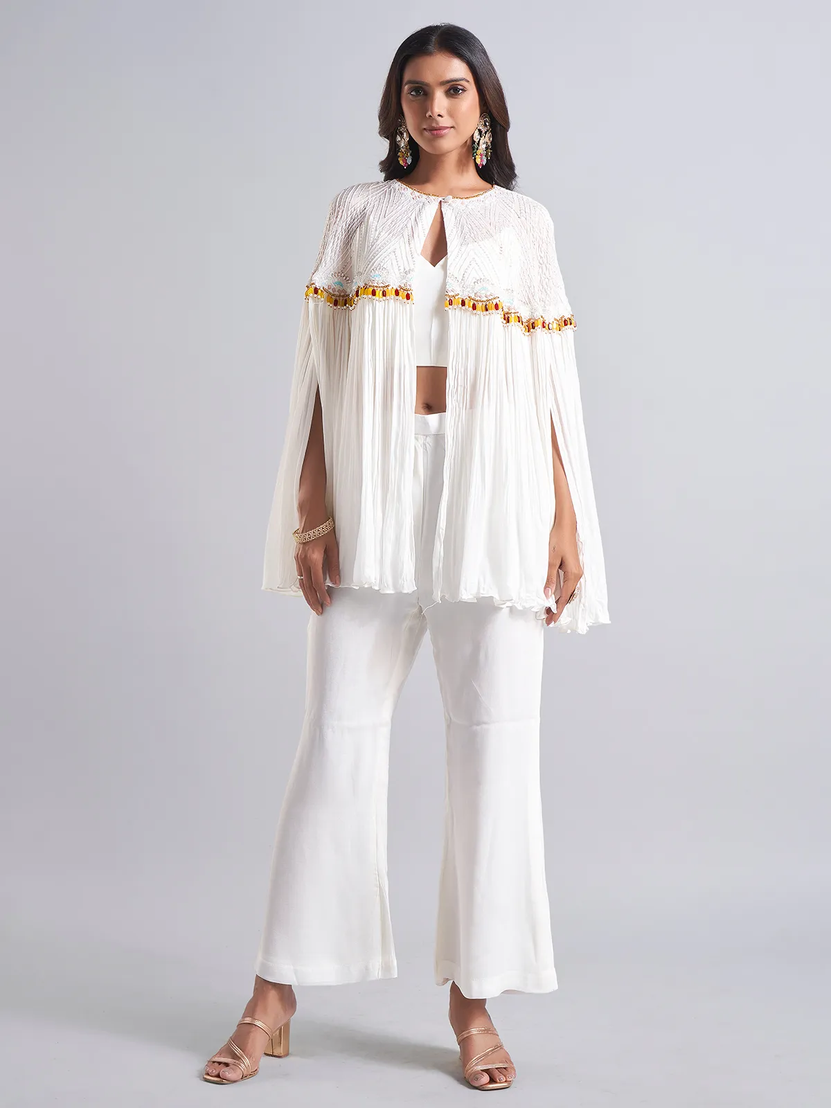 Stylish white palazzo salwar suit in georgette