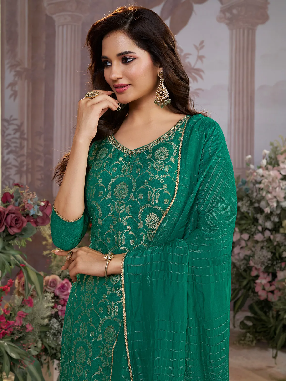 Teal green vibrant mehendi anarkali charm