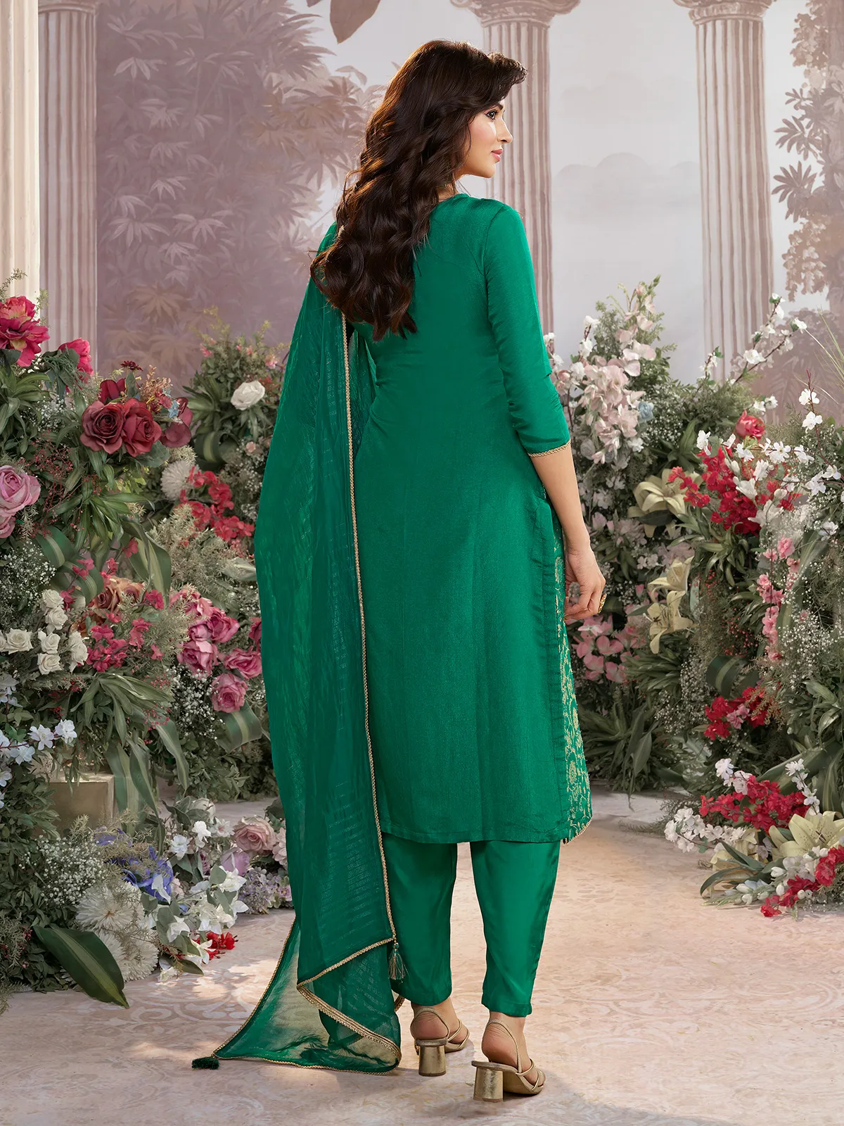 Teal green vibrant mehendi anarkali charm