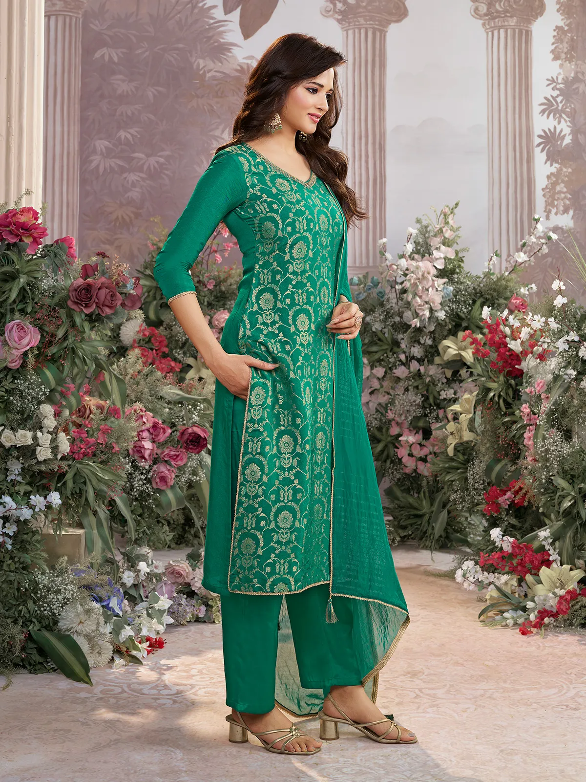 Teal green vibrant mehendi anarkali charm