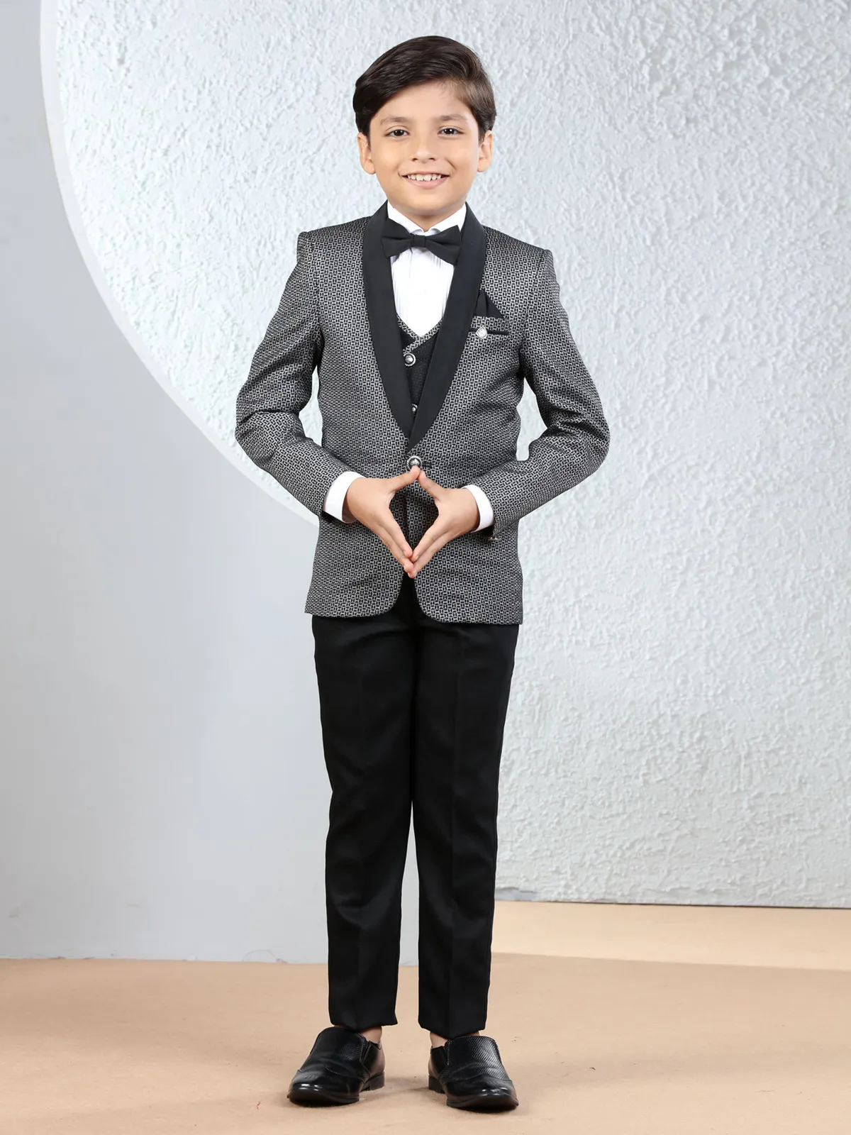 Textured grey terry rayon coat suit