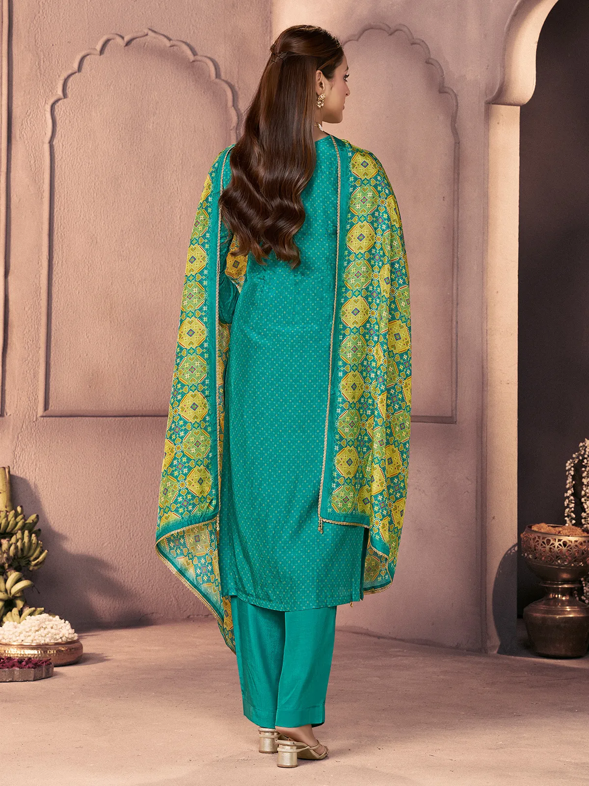 Turquoise blue regal zardosi celebration wear