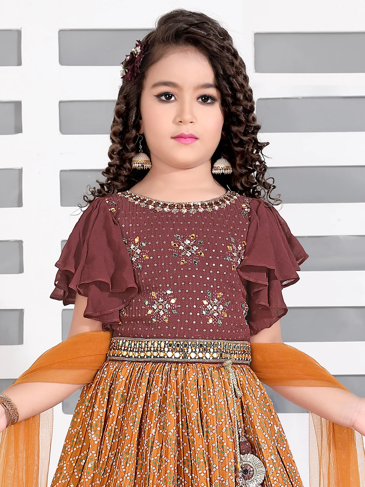 Wedding brown and orange georgette lehenga choli