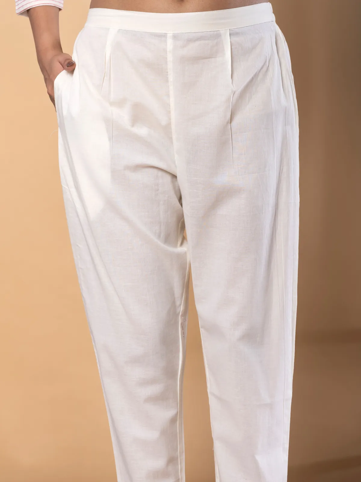 White and pink cotton kurti set with dupatta