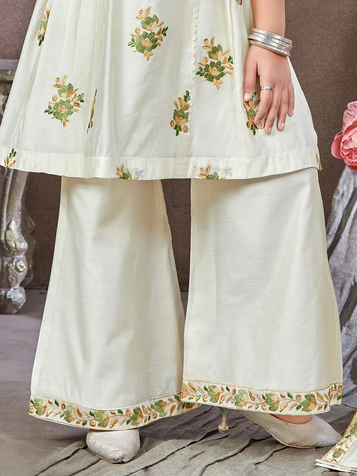 White chiffon palazzo suit with dupatta