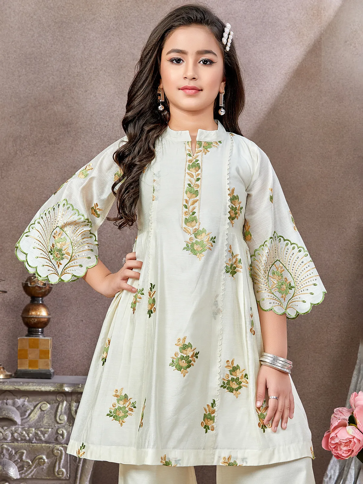 White chiffon palazzo suit with dupatta