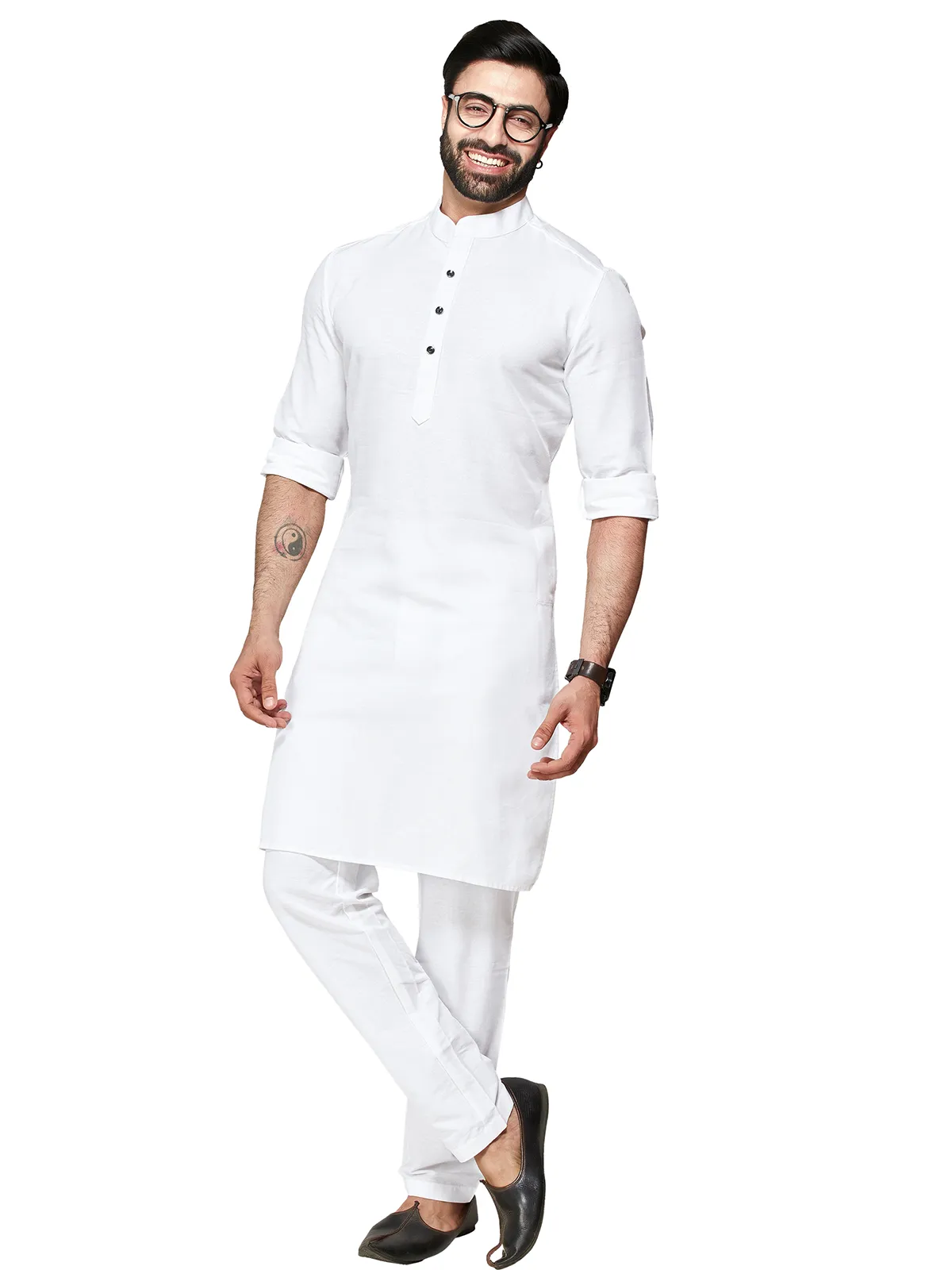 White cotton plain  Men Kurta pajama
