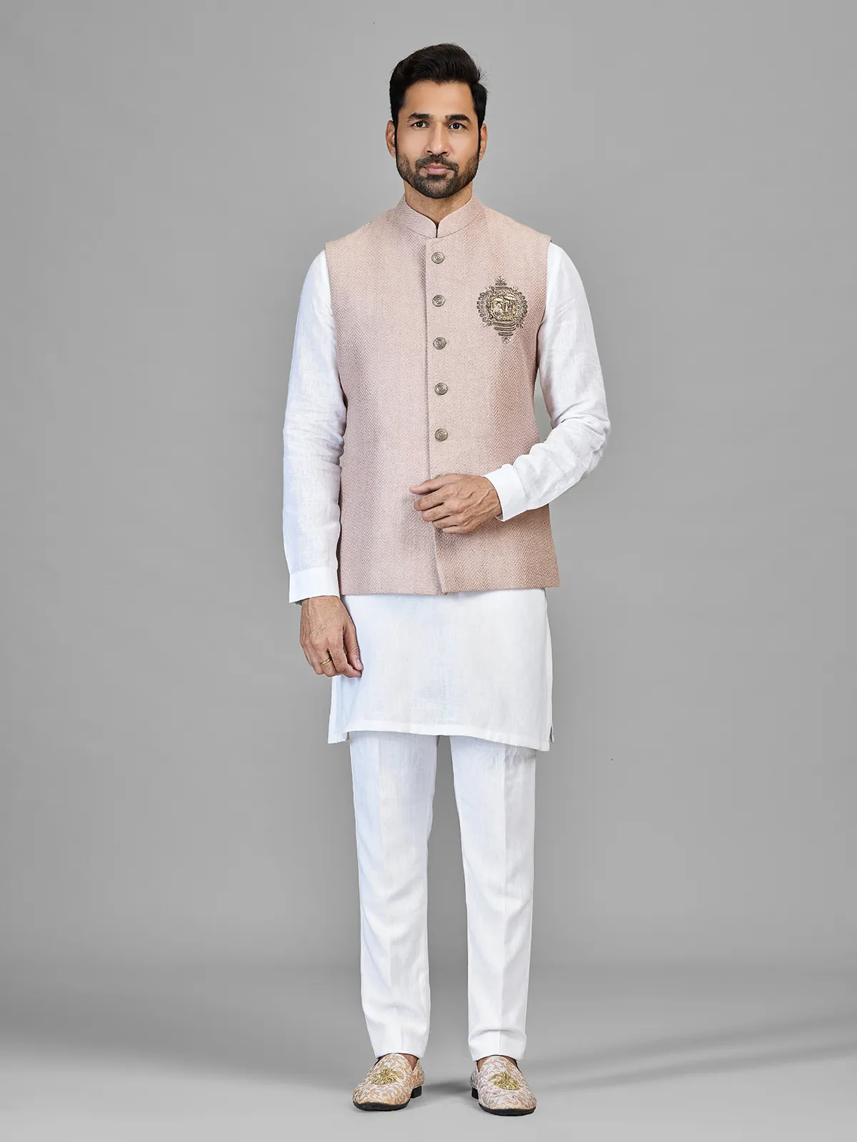 White reception wear waistcoat set
