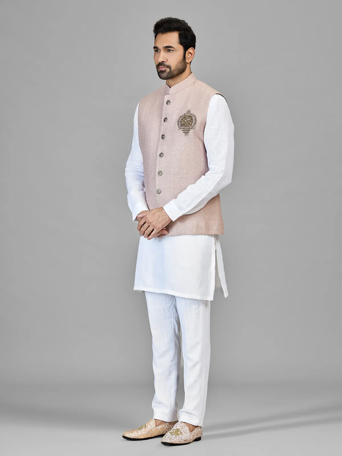 White reception wear waistcoat set
