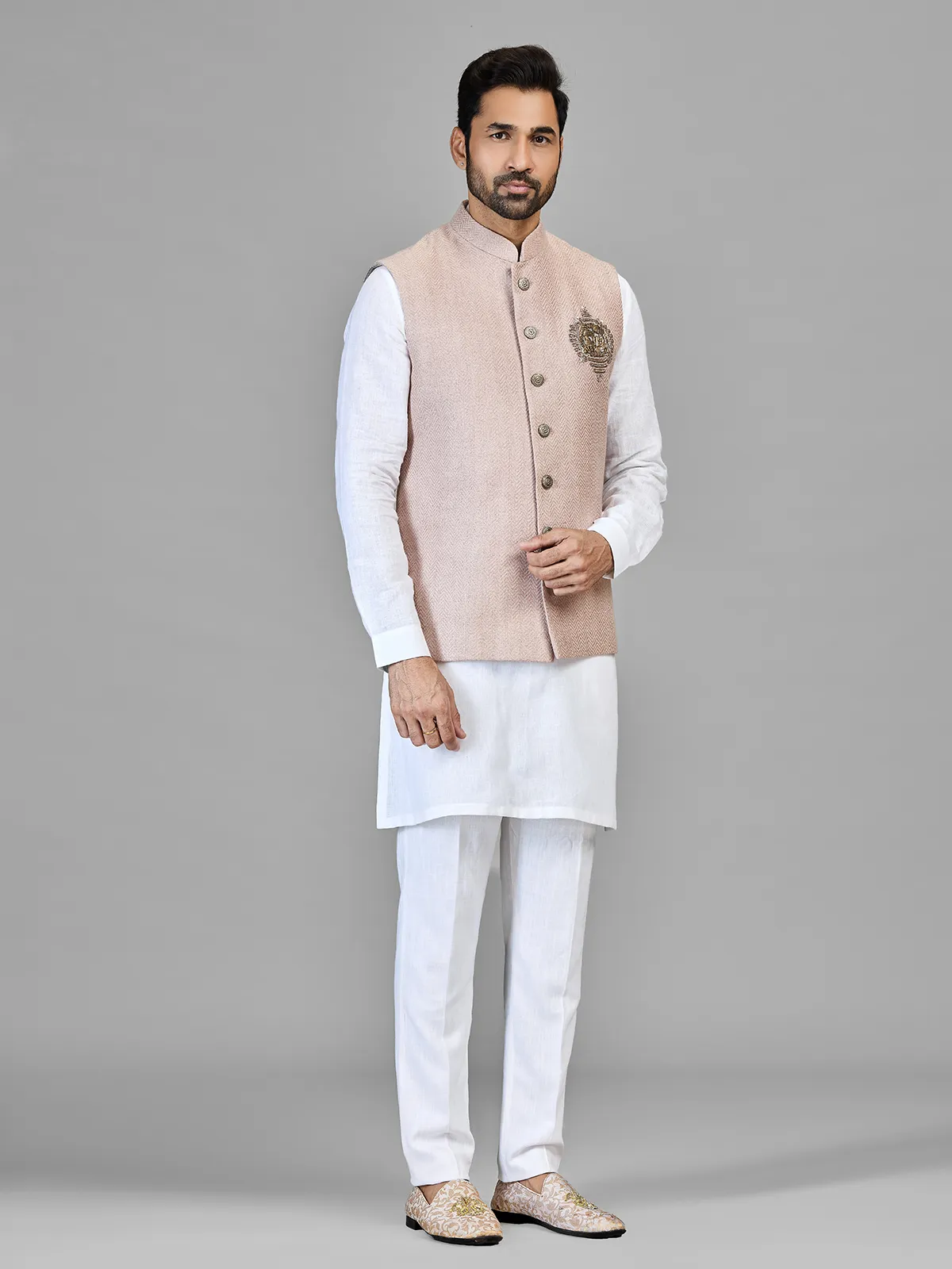 White reception wear waistcoat set