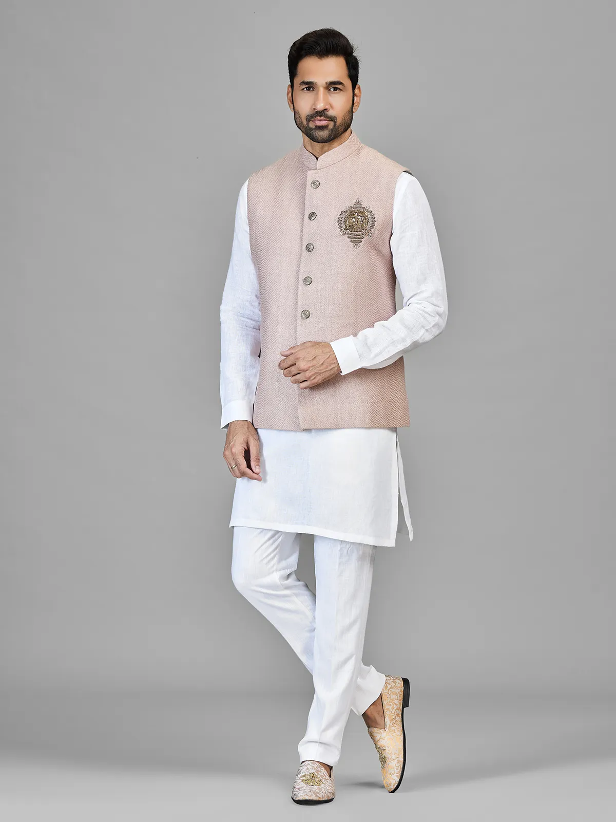 White reception wear waistcoat set