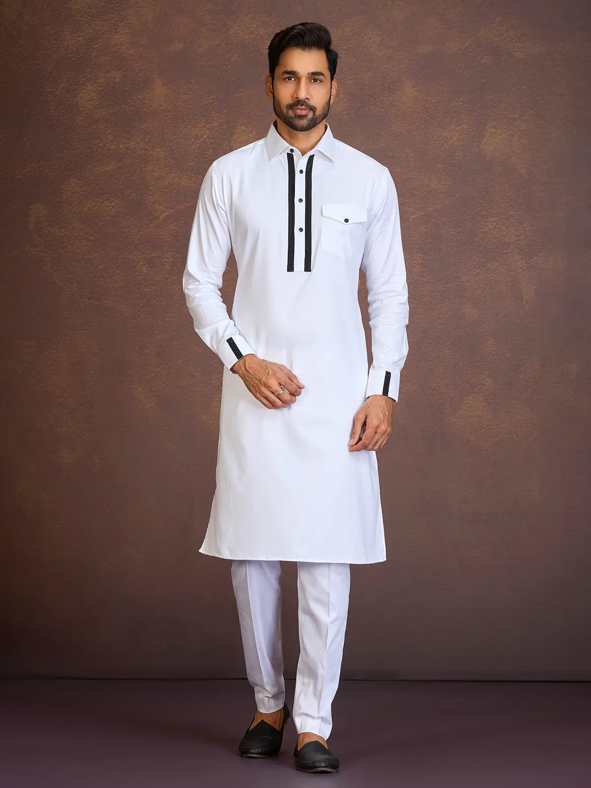 White satin cotton lycra pathani suit-G3-MPS4358 | Australia