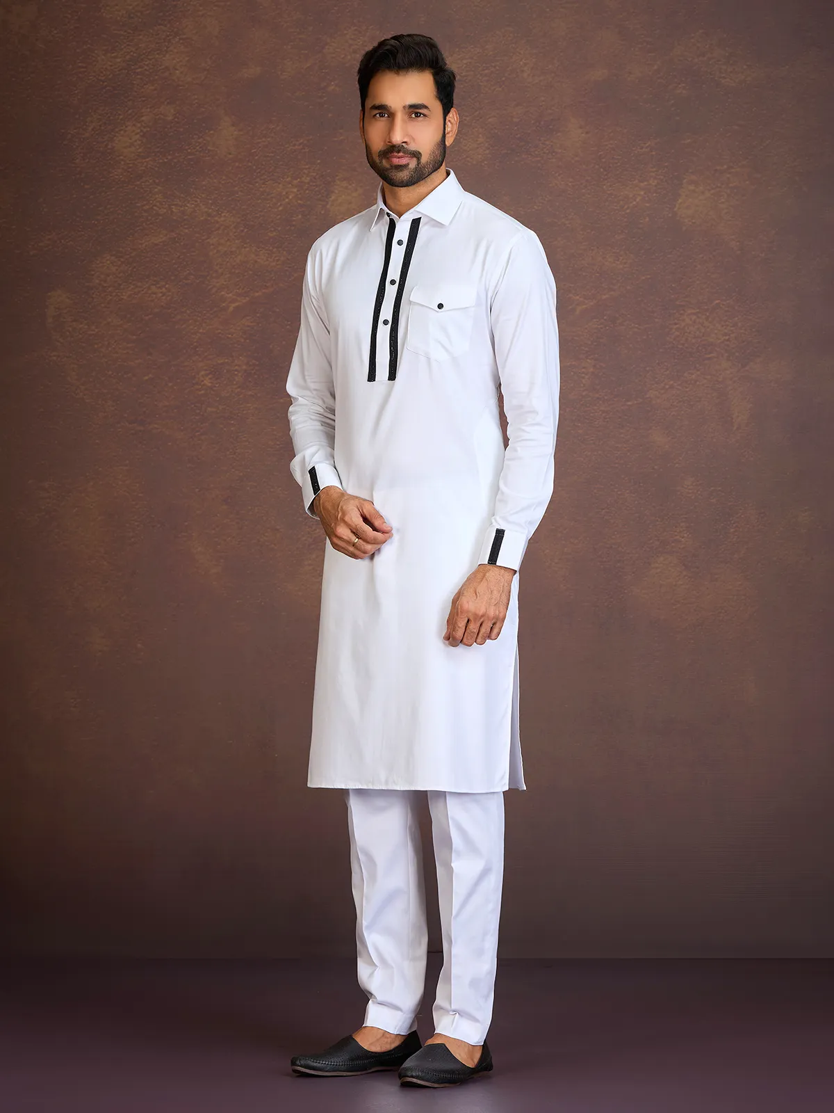 White satin cotton lycra pathani suit-G3-MPS4358 | Australia