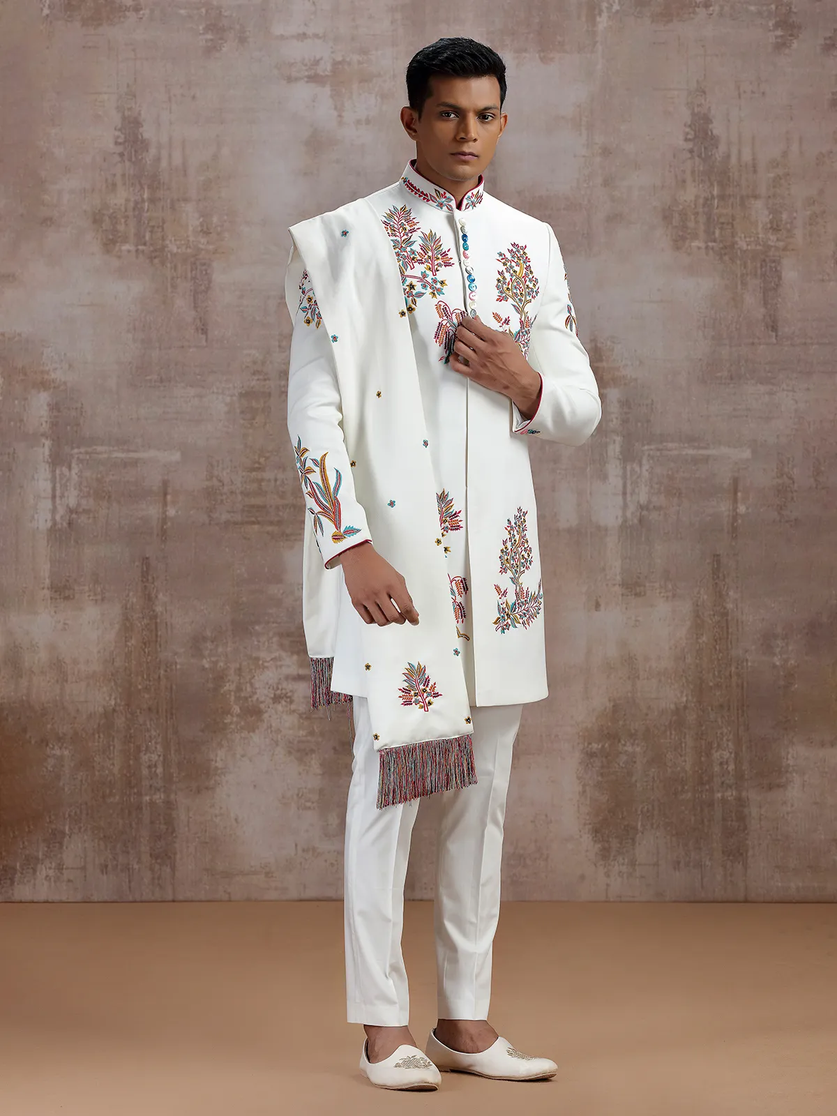 White terry rayon indo western with dupatta