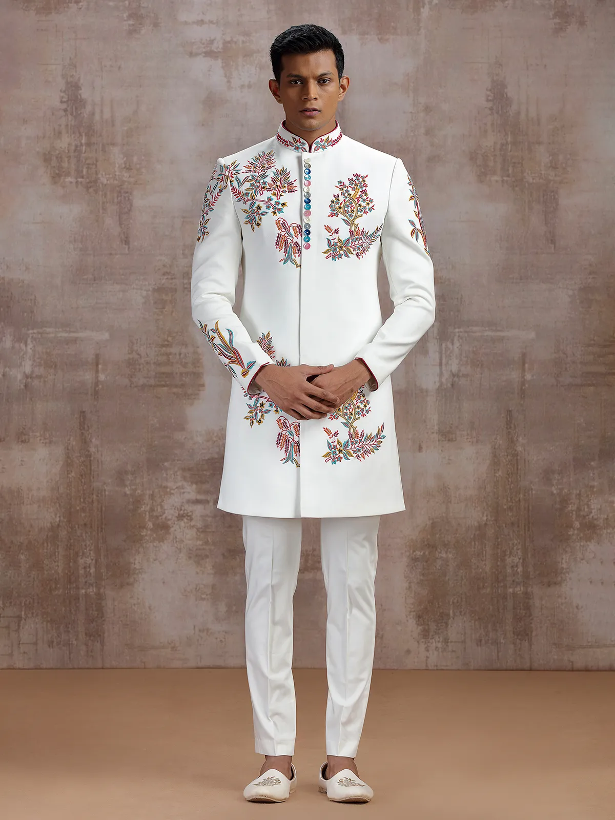 White terry rayon indo western with dupatta