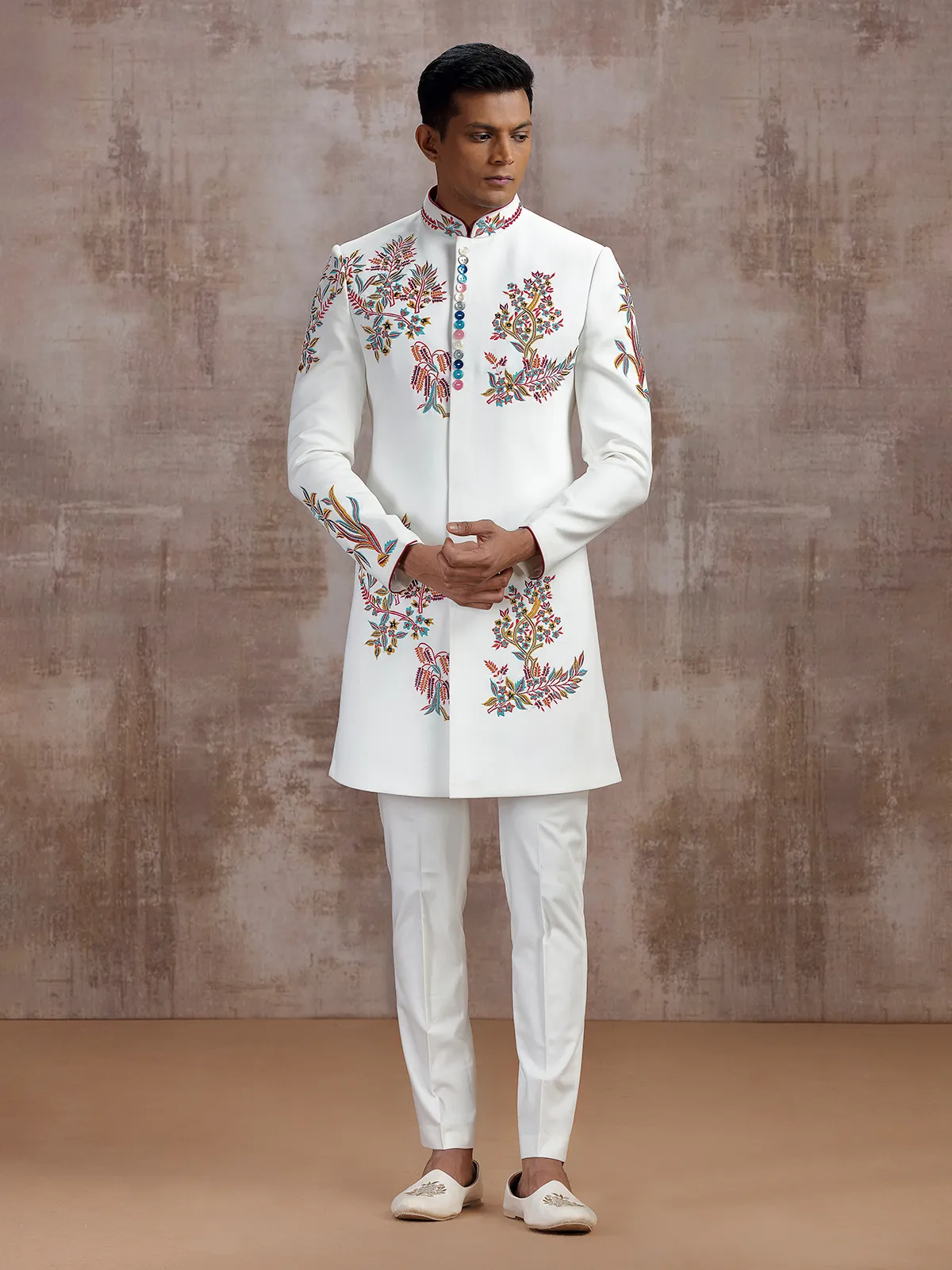 White terry rayon indo western with dupatta