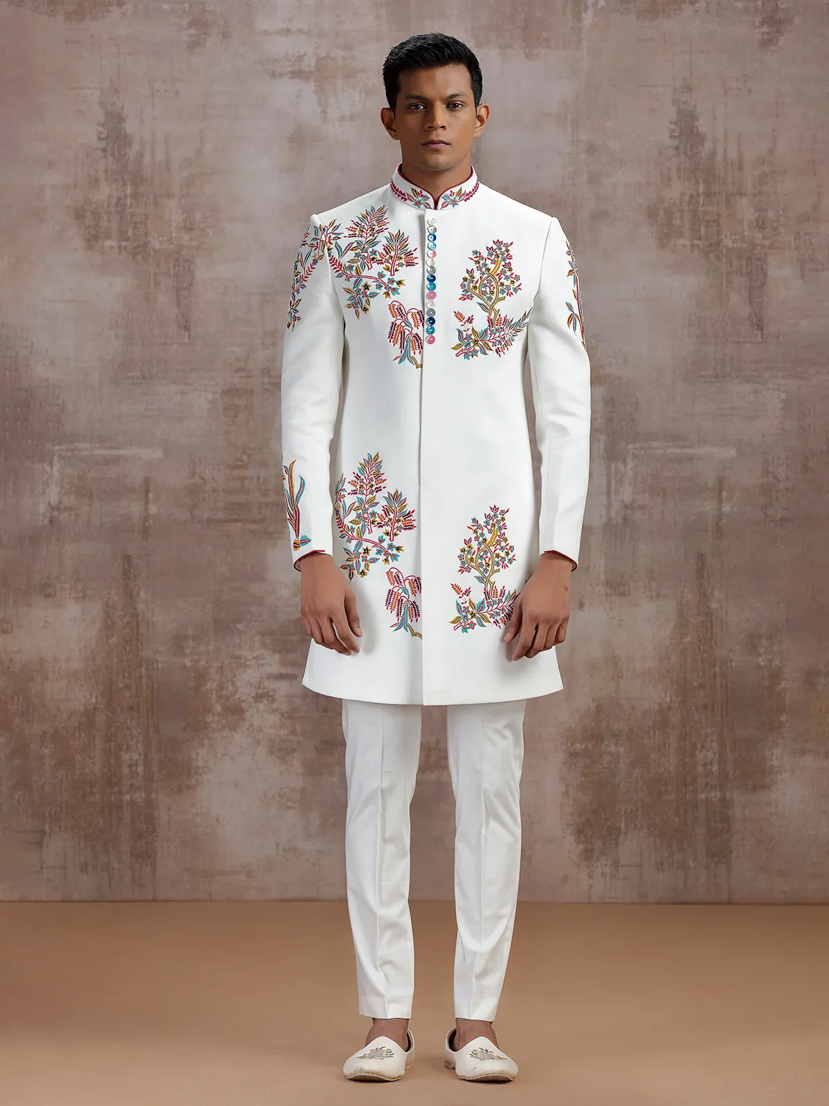 White terry rayon indo western with dupatta